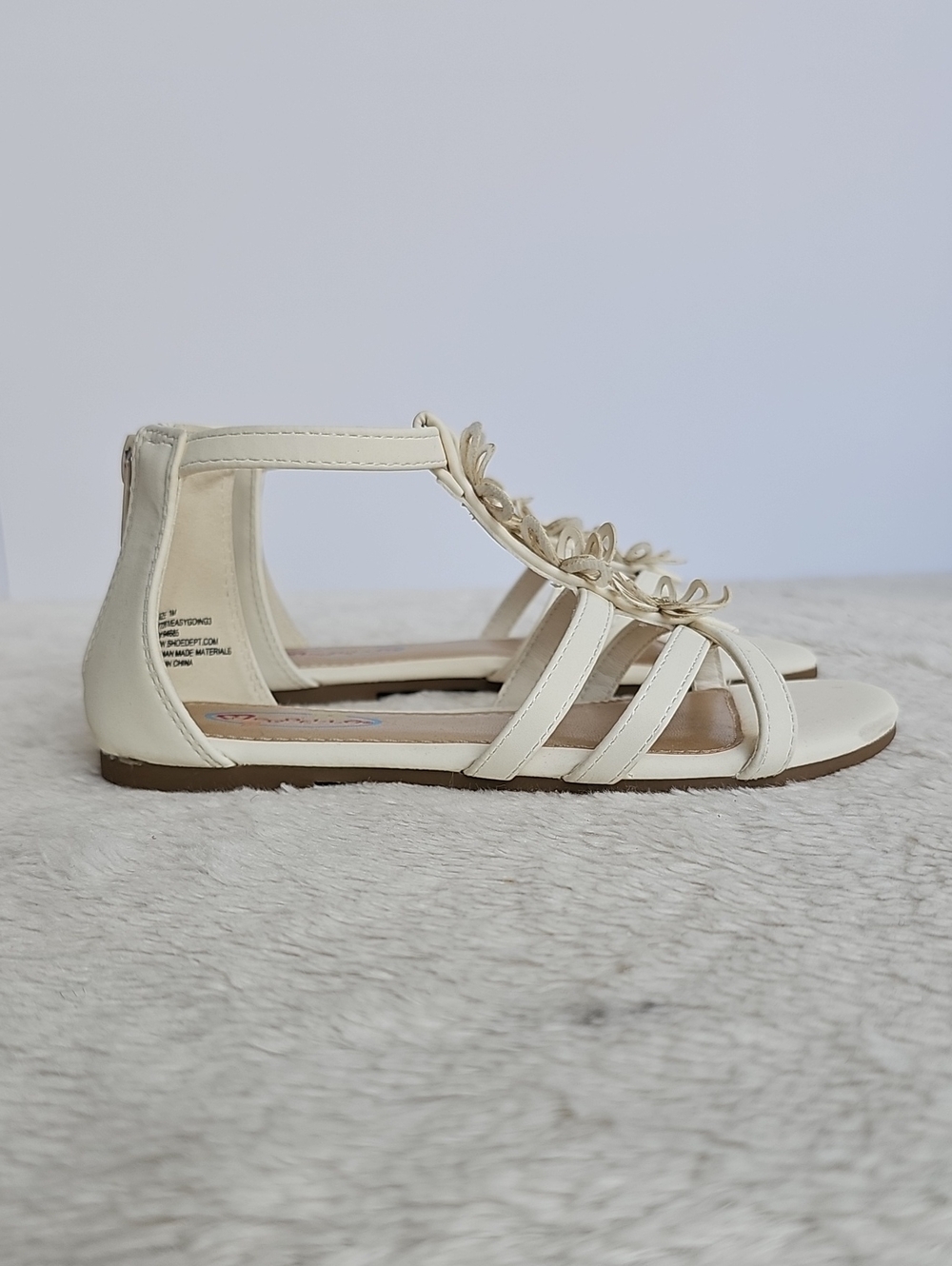 Gladiator Sandals Women's White Floral T- Strap Sandals.